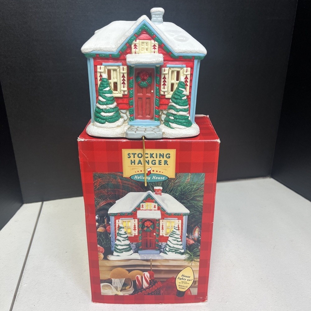 Vintage Hallmark ~ Holiday House ~ Stocking Hanger with Lights ~ Working